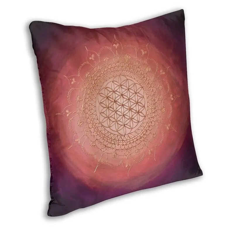 Soft Flower Of Life Mandala Gold On Magenta Throw Pillow Cover Home Decorative Yoga Meditation Cushion Cover for Living Room