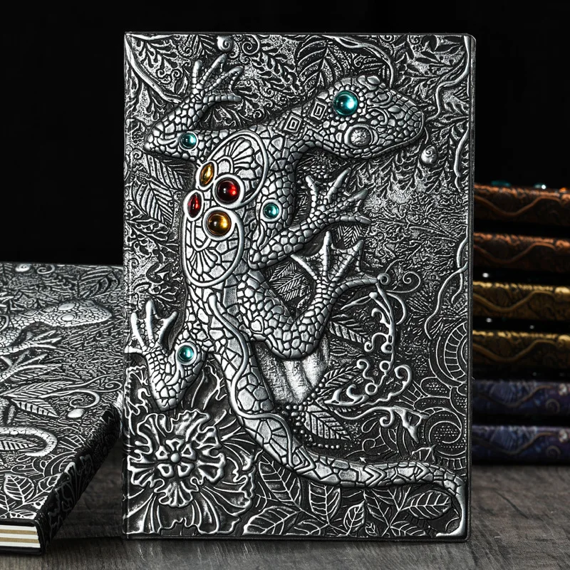 Vintage Notebook With 3D Gecko Lizard Embossed Leather Cover A5 Notebook For School Office Supplies