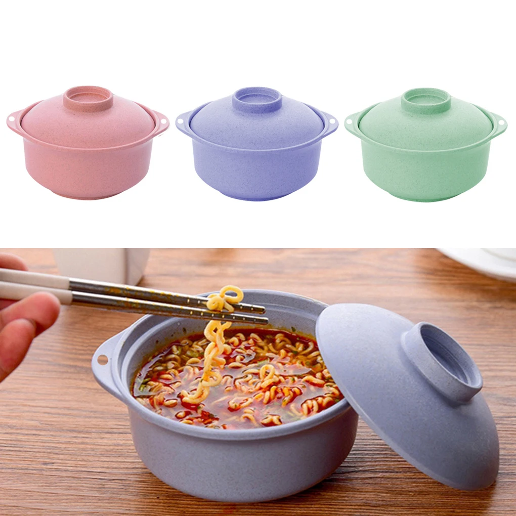 Instant Noodles Bowl with Lid Japanese Style Dormitory Non Slip Snacks Fruit Box Soup Ramen Bowls Accessories  Green