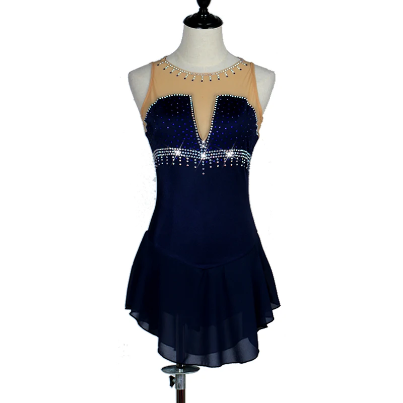 

Figure Skating Dress Women girl Ice Skating Dress navy blue Gymnastics Costume custom rhinestone B024