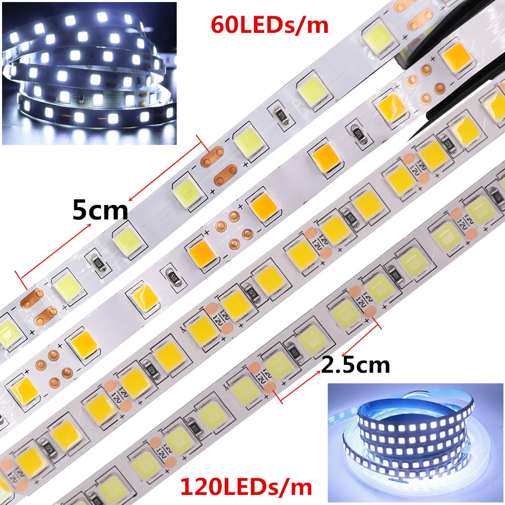 Taśma LED 5054 Super jaśniejsze 60 leds/m 120 leds/m 12V LED listwa oświetleniowa do dekoracji wnętrz 5m zimny biały/ciepły biały 1m 2m 5m