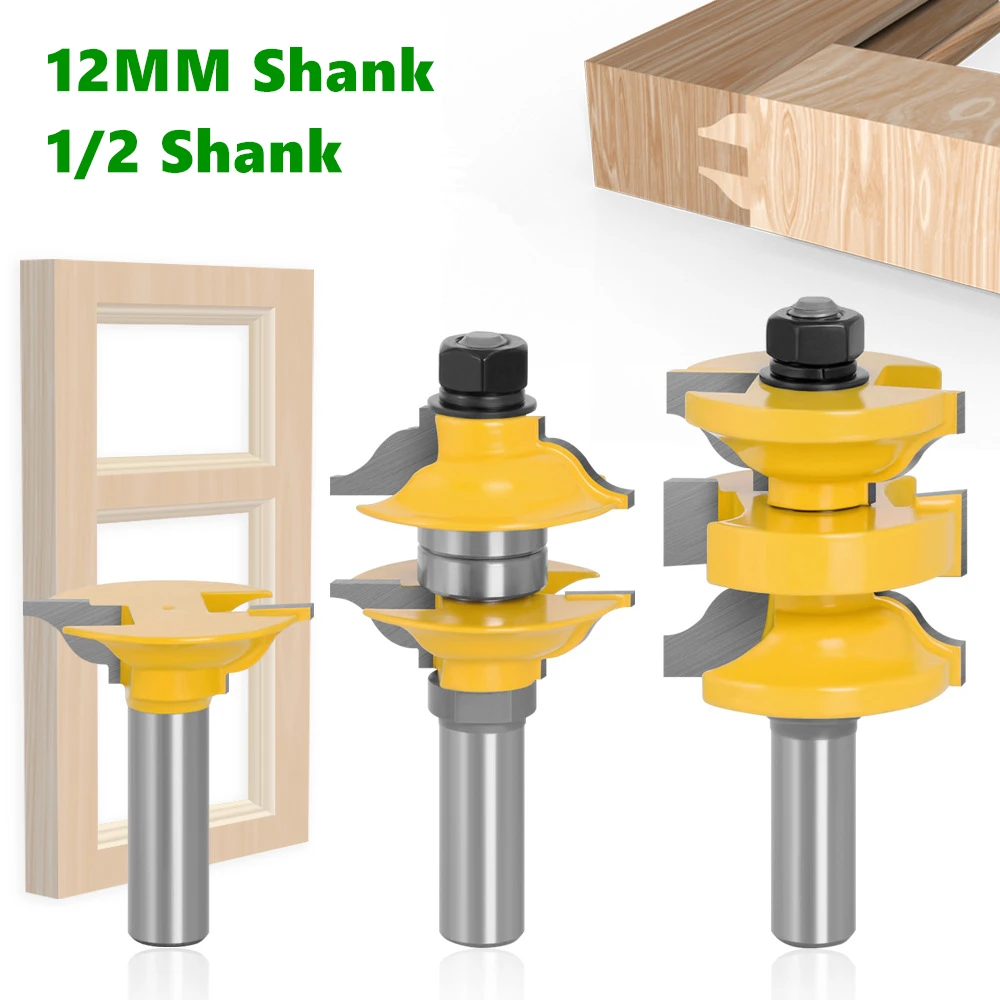 

3pcs 12mm OR 12.7mm Shank Entry Interior Tenon Door Router Bit Set Ogee Matched R&S Router Bits Carving for Wood