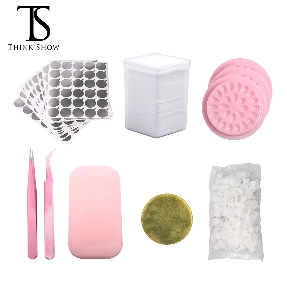 THINKSHOW Eyelash Extension Glue Removing Cotton Pad, Jade Stone,Glue Holder Pallet,Glue Ring,Silicone Pad Eyelash Tweezers Tool