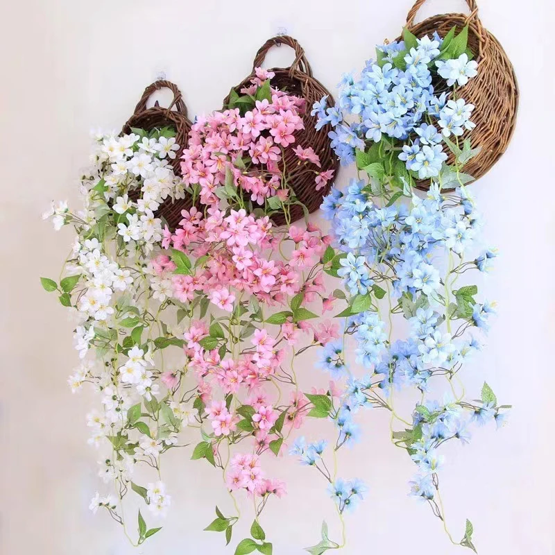 Simulation flower living room wall decoration hanging indoor wall hanging flower vine hanging wall hanging basket false flower