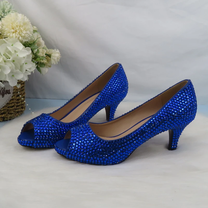 BaoYaFang Royal Blue Crystal Bridal Summer Sandal Woman High heel Platform Shoes Big size Open Toe Party wedding shoes Women