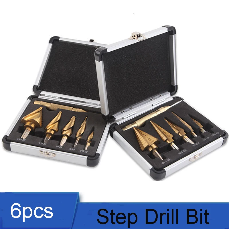 6pcs HSS High Speed Steel Step Drill Bit for Metal Wood Hole Cutter Core Drill Bit 1/4-1-3/8 3/16-7/8 1/4-3/4 1/8-1/2 3/16-1/2