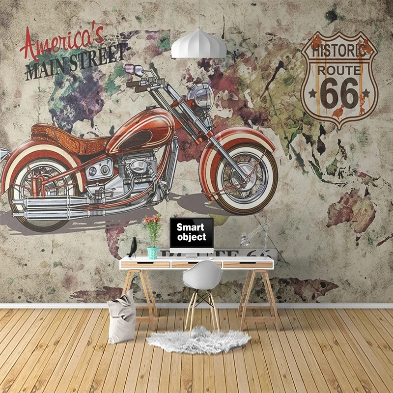 

European Retro Motorcycle Racing Graffiti Photo Mural Wallpaper Restaurant Clubs KTV Bar 3D Wall Mural Papel Pintado De Pared