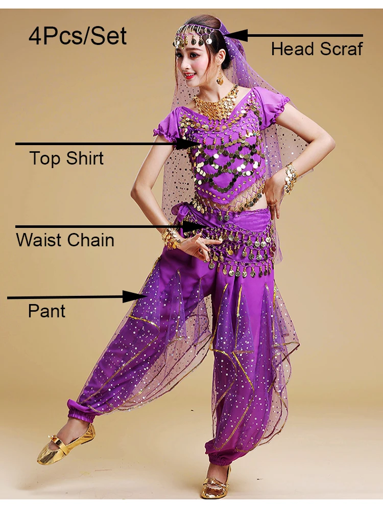 Kostium do tańca brzucha dla dorosłych, krótkie rękawy, szyfonowy strój z monetami dla kobiet, orientalne indyjskie kostiumy taneczne, strój do tańca brzucha na scenę.