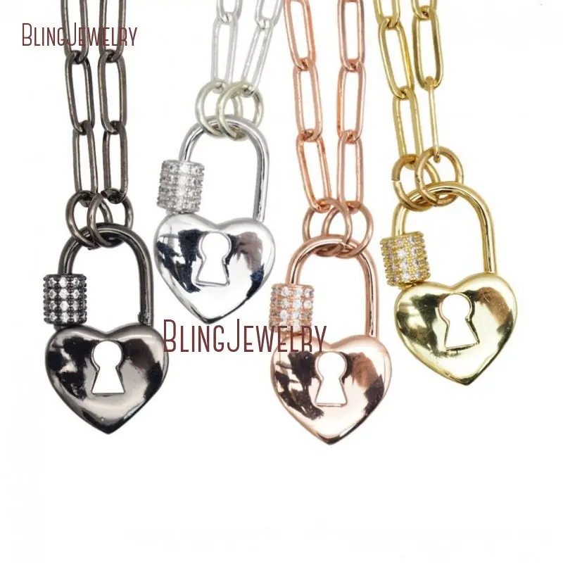 

Plain Silver Plated Light Gold Color Gunblack Heart Lock Necklace Screw Clasp Carabiner NM31930