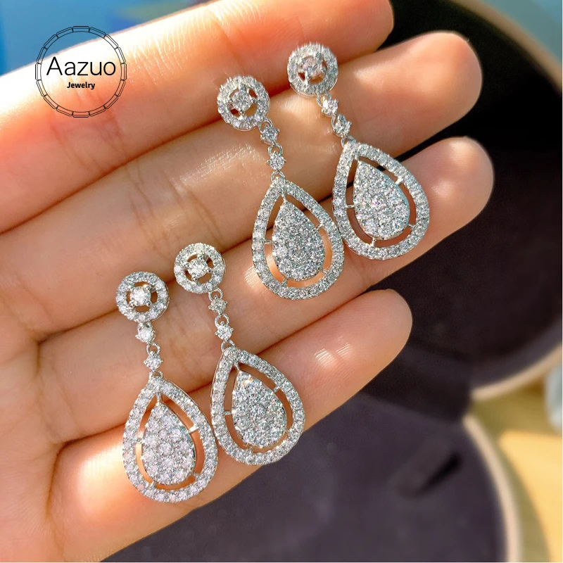 

Aazuo Real Solid 18K White Gold Real Diamonds 1.5ct Long WaterDrop Stud Earrings Gifted For Women Advanced Wedding Party Au750