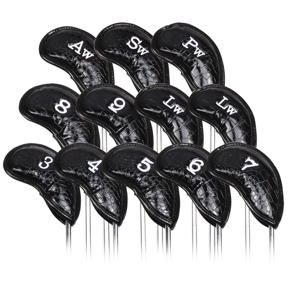 12Pcs Portable PU Golf Club Iron Head Covers Protector Golfs Head Cover Golf Headcovers Set Waterproof Crocodile Pattern Covers