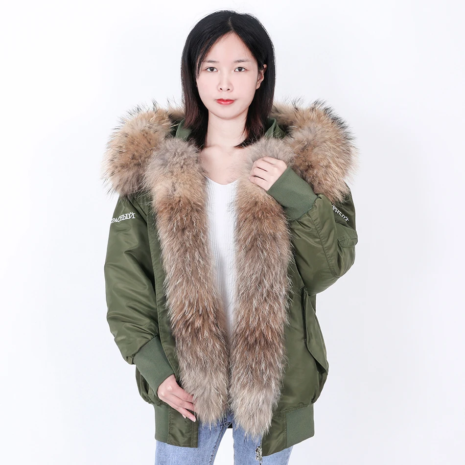 

MAOMAOKONG 2020 new authentic raccoon fur, loose and fashionable, detachable lining and embroidered warm jacket