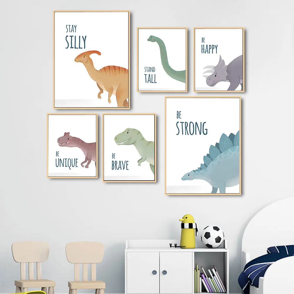 Niedliche Cartoon-Tiere, Poster und Drucke, Kinderzimmer-Stil, Wandkunst, Leinwandgemälde, nordisches Nashorn- und Dinosaurier-Poster, Kinderzimmer-Dekoration