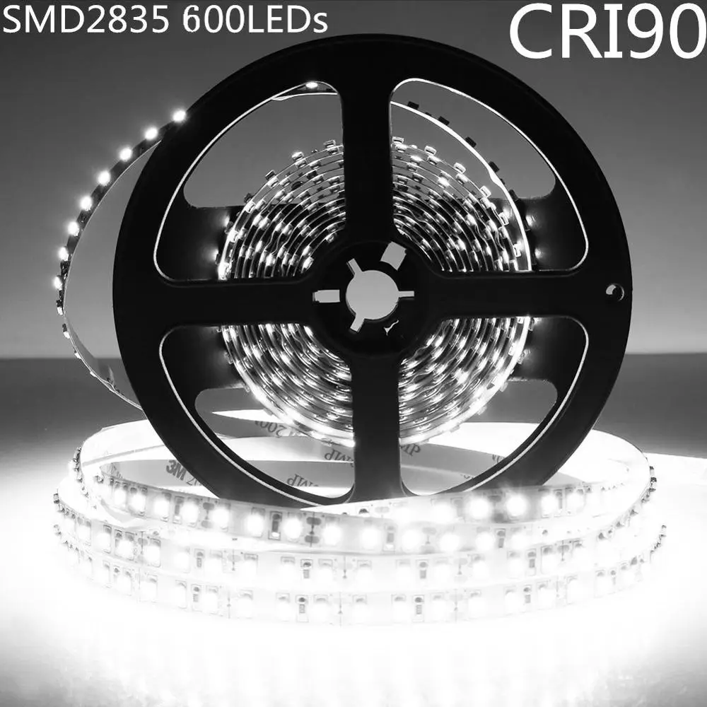 DIY LED U-Home High CRI RA 90+ LED Strip Light 2835 SMD DC12V 5M 600leds Nonwaterproof Pure White 6000K LED Lighting for Holiday