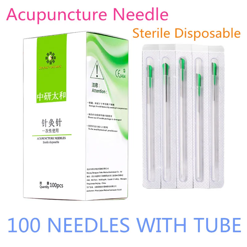 Agujas de acupuntura chinas, agujas estériles afiladas con tubo de guía indicular, terapia de acupuntura, empaquetado independiente, indoloro, 100 Uds.