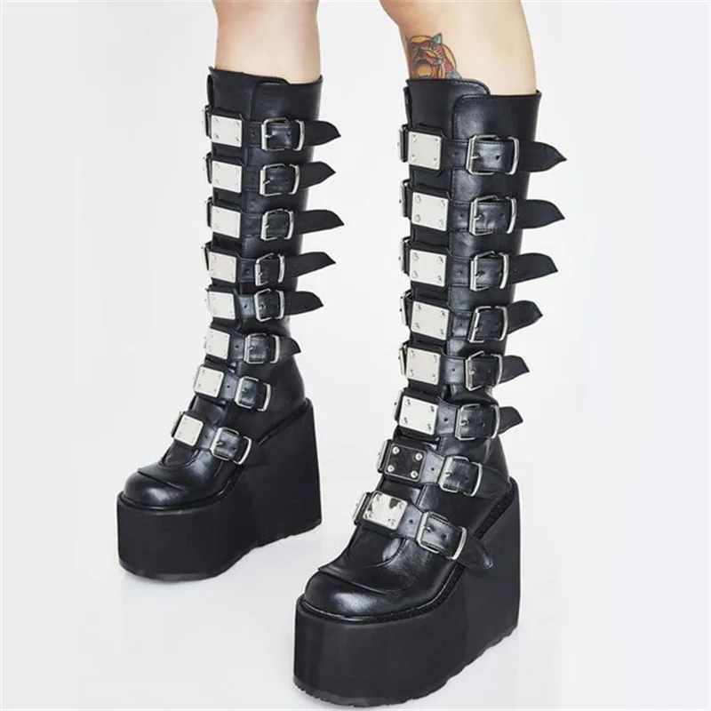 12.5cm high boots for pole dancing on a nightclub stage.  Sexy metal buckle decoration, dance shoes