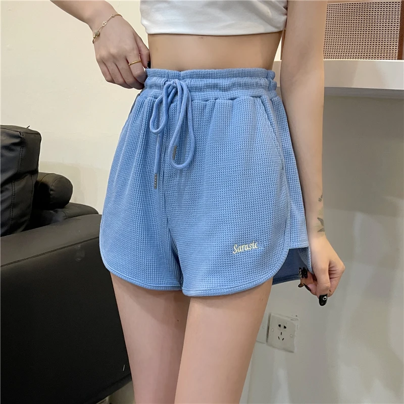 Women Shorts Loose Casual Elastic Waist Students Wide-leg Daily All-match Embroidery Streetwear Harajuku Summer Lace Up Trousers