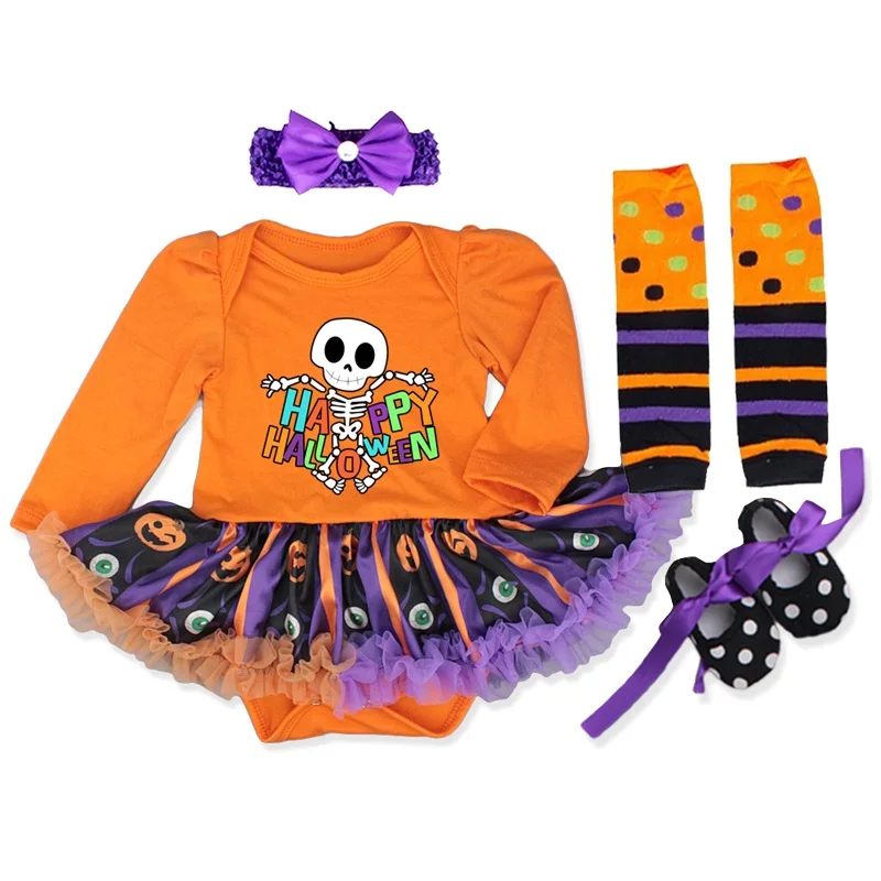 Pumpkin Baby Halloween Costumes Infant Party Dress Headband Vestido Bebe Skull Ghost Kid Halloween Outfits Toddler Girl Clothing