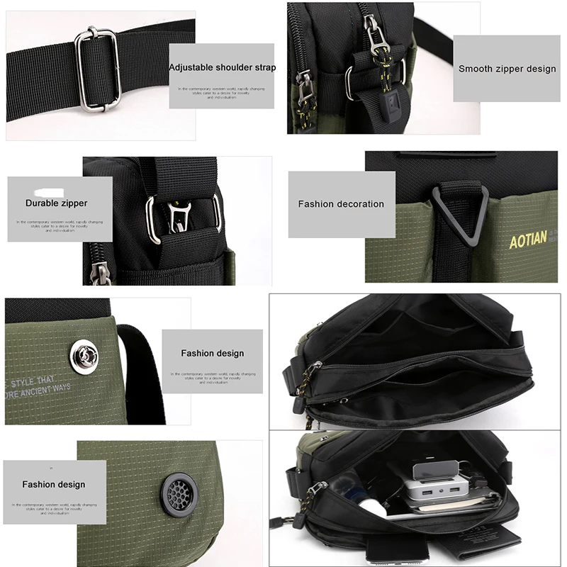 Scione Nylon Shoulder Bags Men Casual Travel Waterproof Single Shoulder Bag Men Sling Cross Body Messenger Bags Male iPad