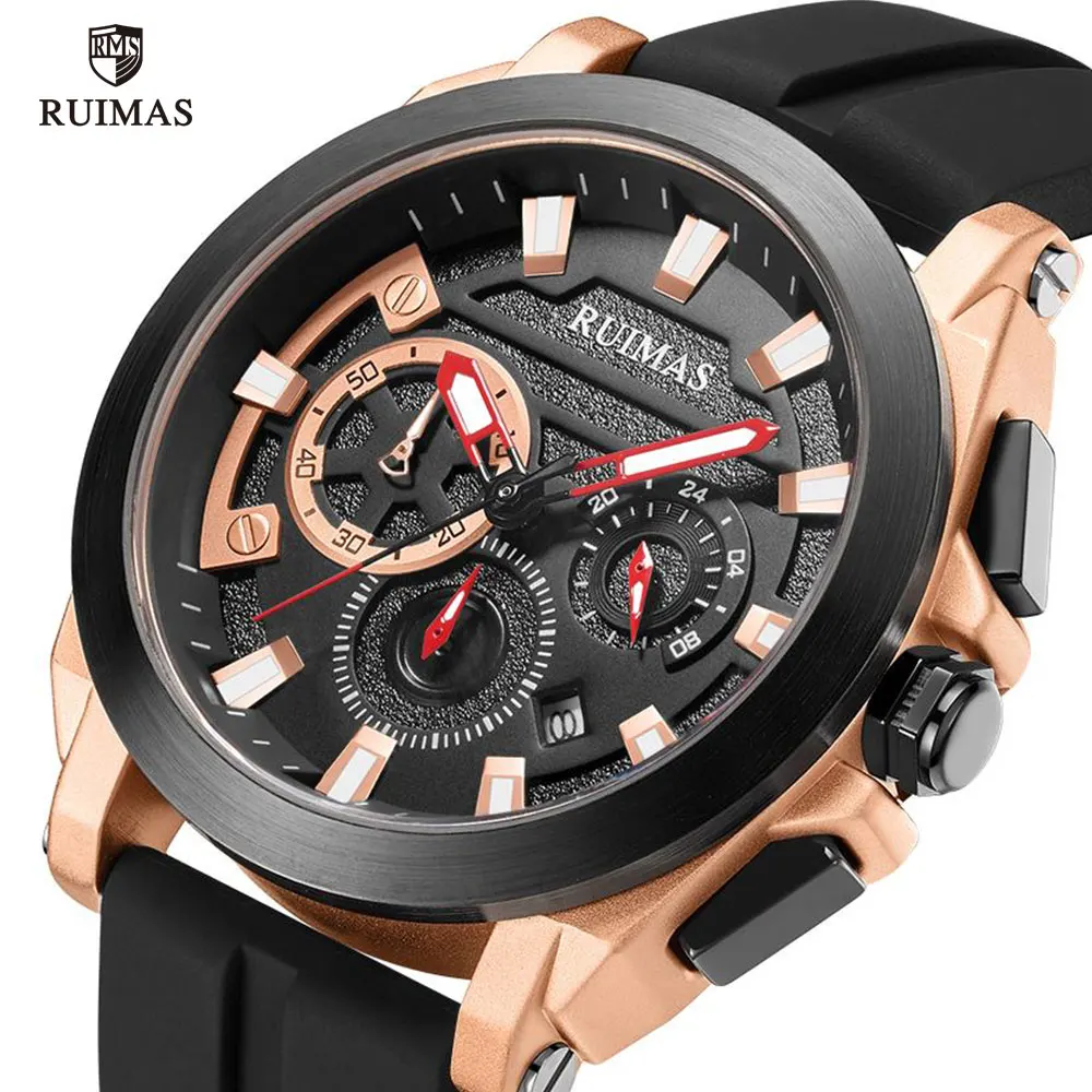 

Top Brand RUIMAS Men's Blue Sports Watches Luxury Chronograph Quartz Watch Man Military Waterproof Wristwatch Male Relogios 580