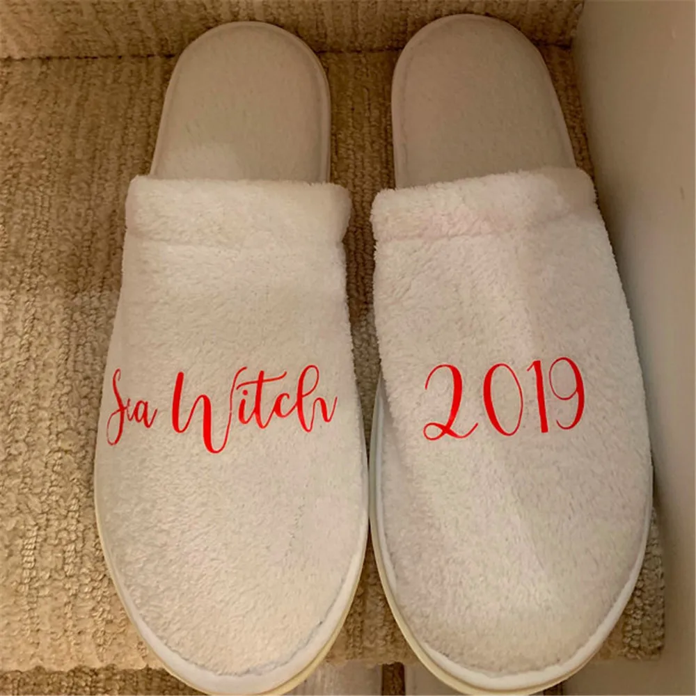 Personalized name logo Wedding bride Slippers custom Monogrammed Hen night closed toe Spa Slippers christmas gifts any language