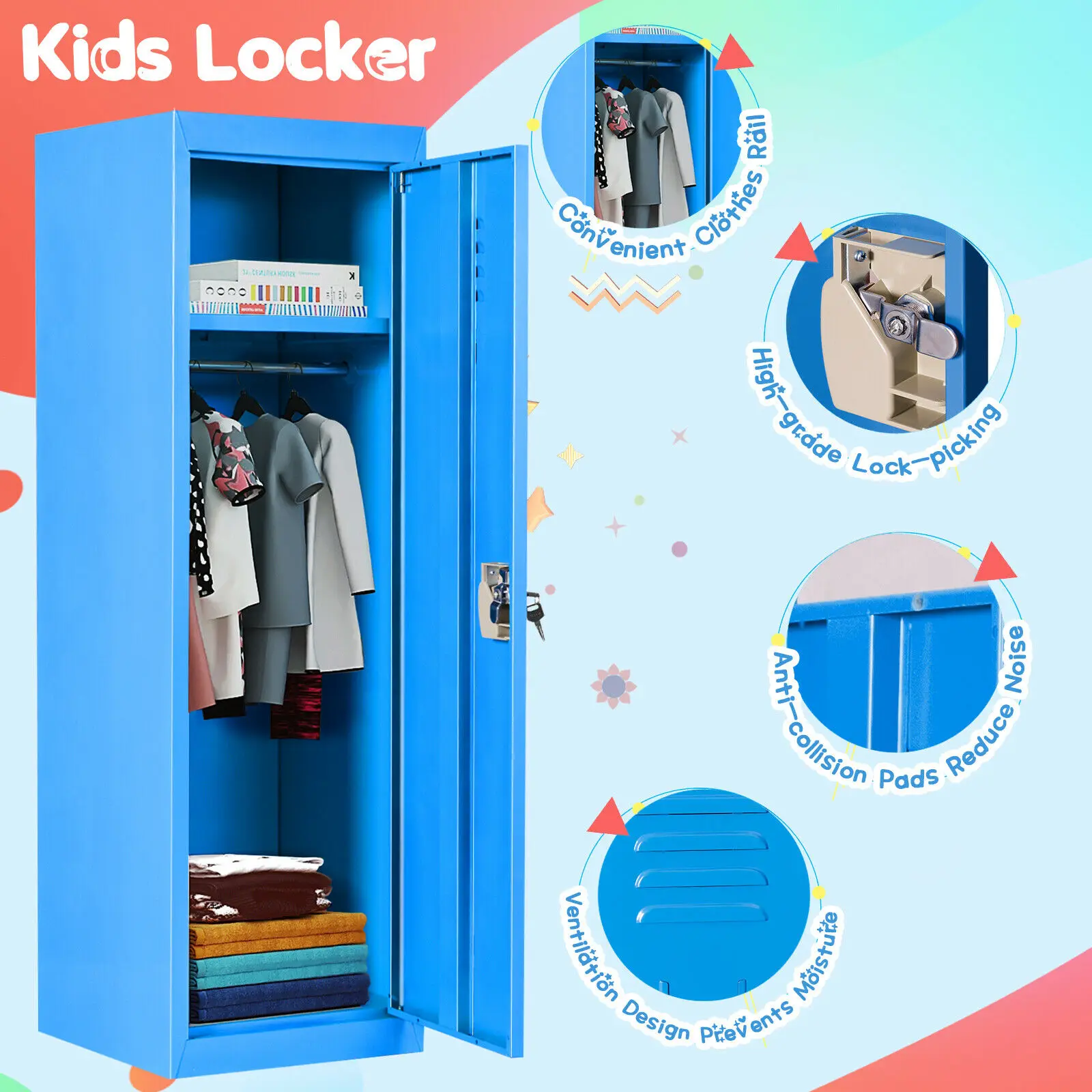 Honeyjoy 48 "Kids Metalen Opslag Locker 2-Tier Veilige Opslag Kast W/Lock & Sleutels HW56202BL