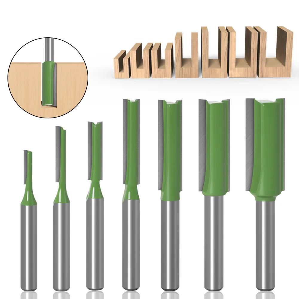 

1-7pcs 1/4 inch Shank Single Double Flute Straight Bit Milling Cutter for Wood 6MM Tungsten Carbide Router Bit Woodwork Tool Set