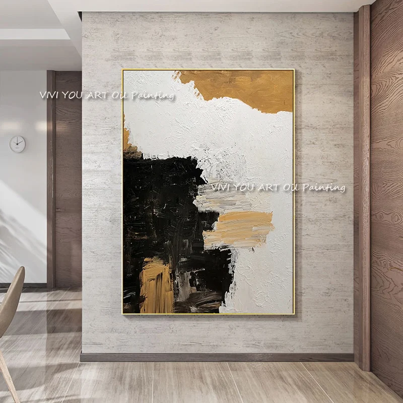 

Excellent Artist Hand-painted High Quality Abstract Gold Foil Black Grey Oil Painting Beauty Wall Art for home decoration