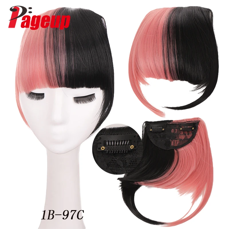 PAGEUP Short Synthetic Bangs Heat Resistant Hairpieces Hair Women Natural Short Fake Hair Bangs Hair Clips For Extensions Black