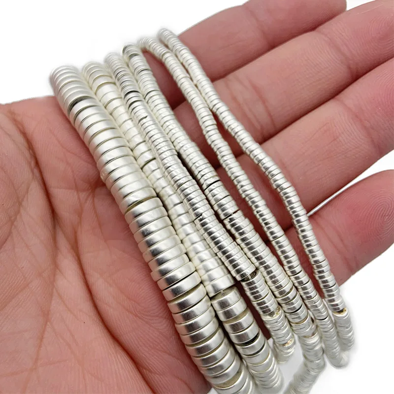 ماتي فضي اللون الحجر الطبيعي شقة عملات مستديرة شكل الهيماتيت فاصل 3-8 مللي متر فضفاض الخرز لصنع المجوهرات أساور يدوية #5