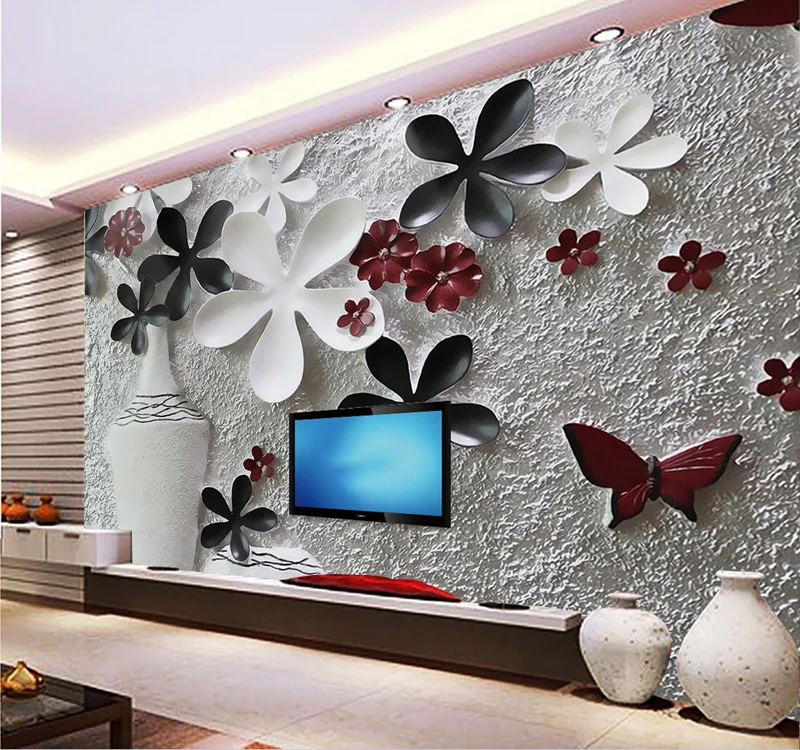 

Bacal Concrete Texture 3d Flower Vase Wallpaper for Living Room TV Background 3d Wall Papel Mural Wall paper 5d Flwoer Sticker