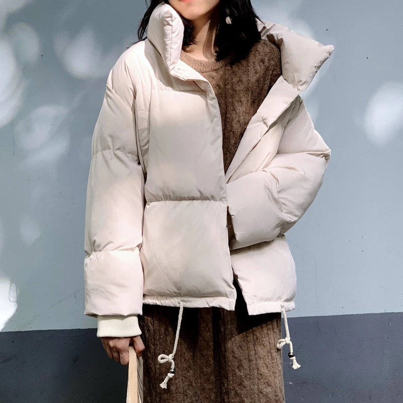 

Oversized Winter Women's Jacket Korean Style Loose Thick Coat Ladies Solid Stand Collar Cotton Padded Casual Short Parkas Female