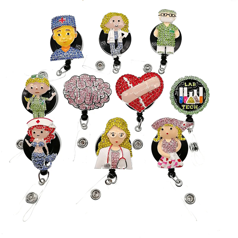 

10pcs/lot Free shipping 10 styles Medical Nurse Retractable badge Holder Lady Men Nurse Mermaid Heart Card Badge Reel