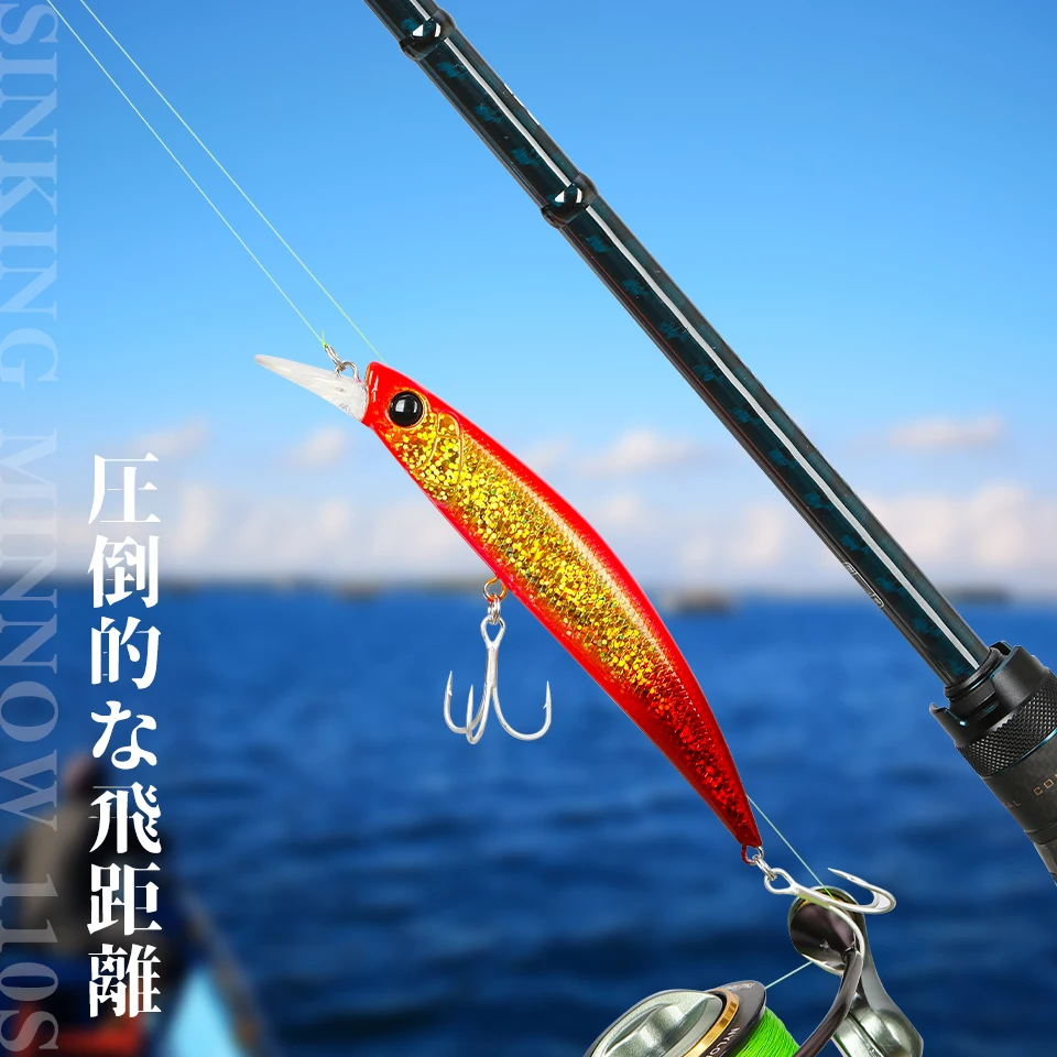 TSURINOYA Sinking Minnow Hard Fishing Lure DW77 110mm 22g Range 0.8-1.2m Large Trout Pike Seabass Jerkbait River Fishing Baits