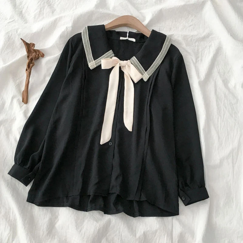 Shirts Women College Peter Pan Collar Trendy Kawaii Students Lovely Schoolgirls Patchwork Preppy All-match Sweet Ins Chic Newest