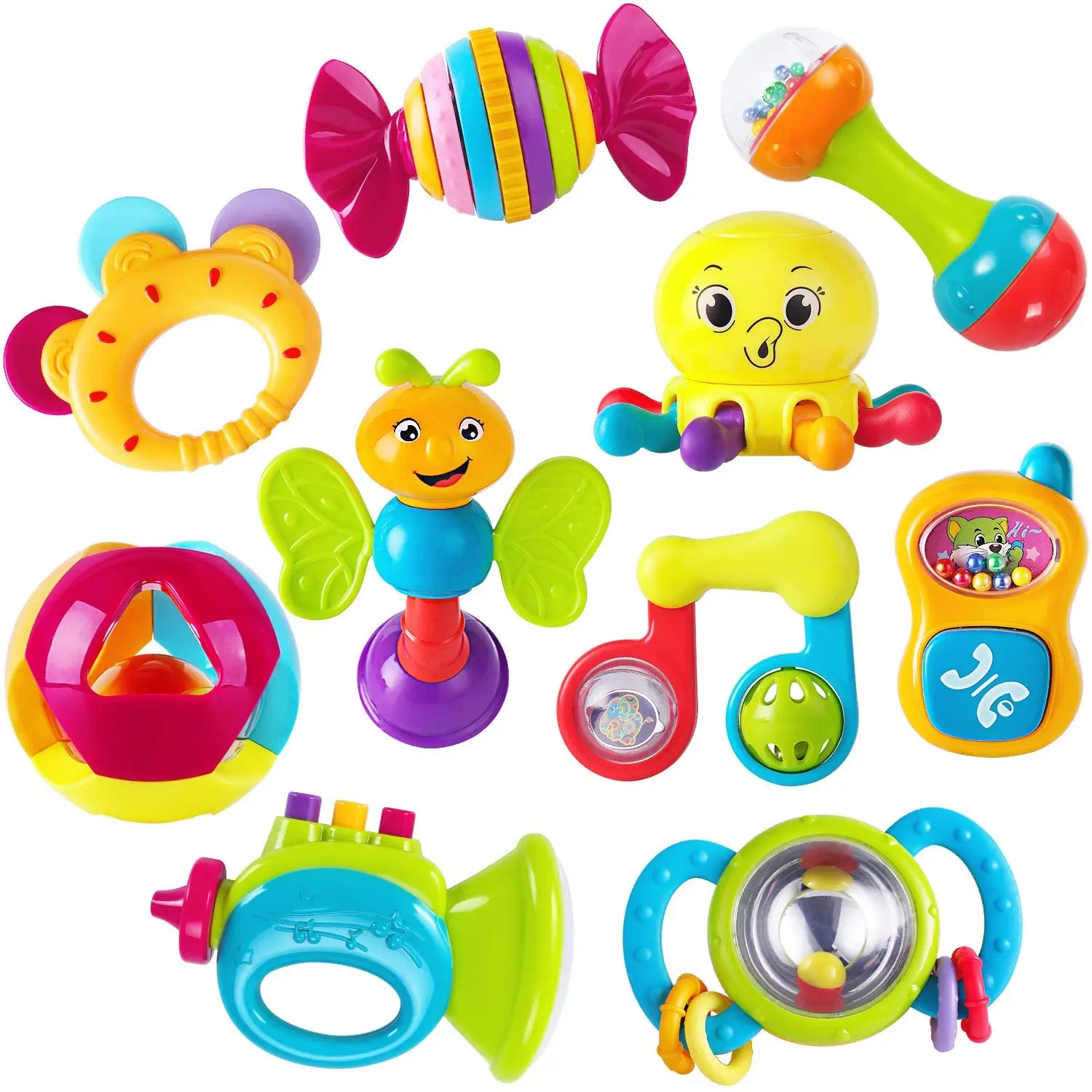 Yooap 10PCS Baby Spin Rattle Musical Teether Toy Early Educational Toys Toy Set Early Educational Toys Month Baby Infant Newborn