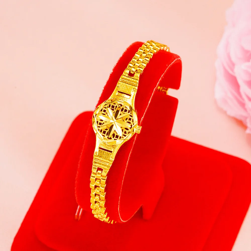 

24K Gold Plated Watch Shape Charm Bracelets for Women Bride New Trendy Elegant Sunflower Bracelet Bangle Wedding Jewelry Gifts