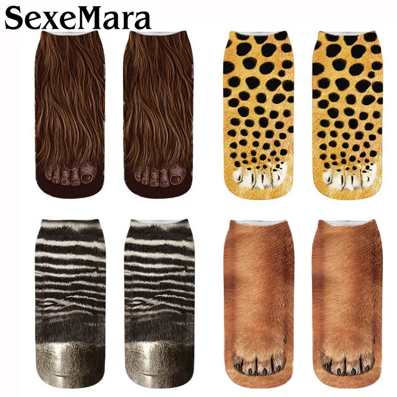 3D Printed Animal Paw Funny Socks For Women Men Leopard Tiger Cat Paw Feet Socks For Children Casual Kawaii Cotton Crew Socks