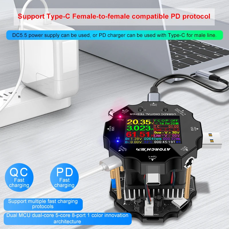 Color APP battery tester electronic load 18650 capacity monitor indicator discharge charge usb meter DC 12v power supply checker