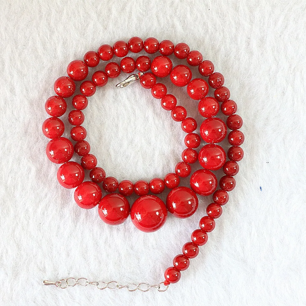 Fashion artificial red coral 6-14mm round beads necklace charms women elegant gifts chains rope jewelry diy 18inch B666