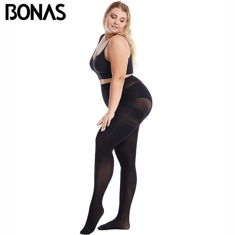 BONAS-Meias elásticas pretas para mulheres, meia-calça, tamanho extra positivo, meias sexy, calças justas 60D, XXXL, 110kg, primavera