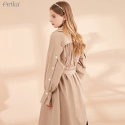 ARTKA 2021 Early Autumn New Women Dress Fashion Trench Coat Style Dresses Casual Long Sleeve Shirt Midi Dress With Belt LA20012Q