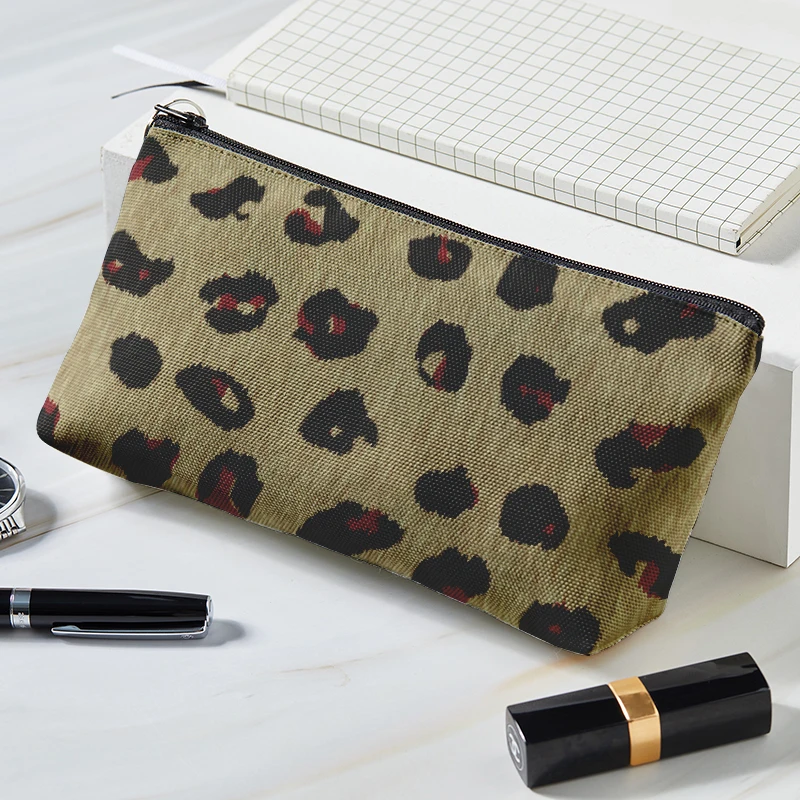 Borsa per trucco con stampa leopardo Sexy borsa per cosmetici in tela con stampa leopardo di moda borsa per monete cosmetica da donna quadrata