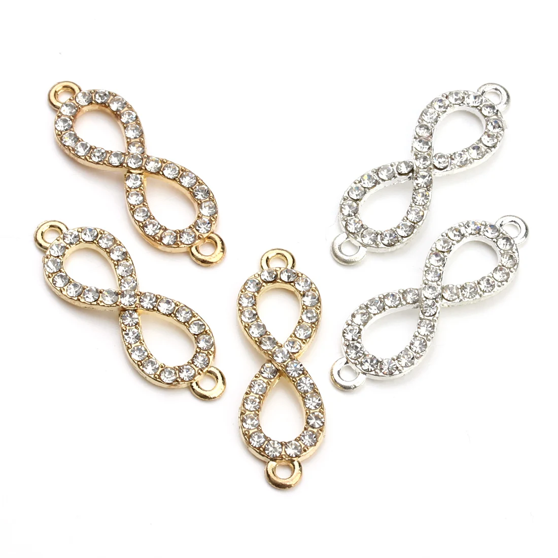 5pcs/lot 10*33mm Gold Color Crystal Rhinestone Figure 8 Infinity Connector Charm Pendant for DIY Bracelet Jewelry Making