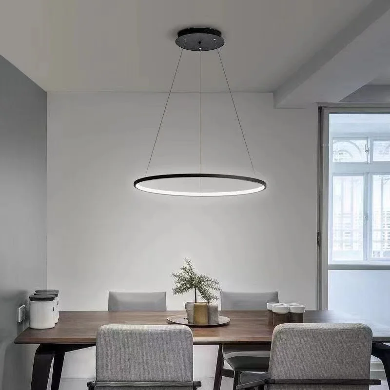 Einfache Kronleuchter LED Restaurant Lampe moderne kreative runde nordische Designer Schlafzimmer Wohnzimmer Weiß / Schwarz / Braun Lampe