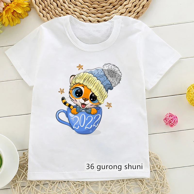 

2022 New Year Clothes Cute Tiger Zodiac Cartoon Print Boys T-Shirt Fashion Girls T Shirts For Kids New Year Gift Costume Tshirts