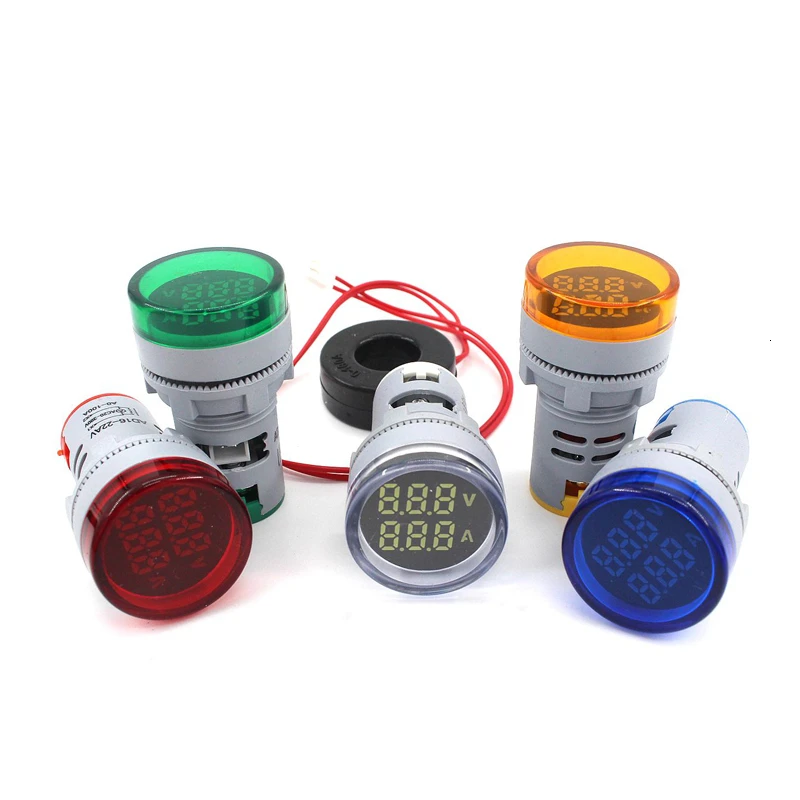 22mm AC Digital LED Display Voltmeter Ammeter Volt Voltage Ampere Current Meter Warning Indicator Signal Lights Tester 60-500V