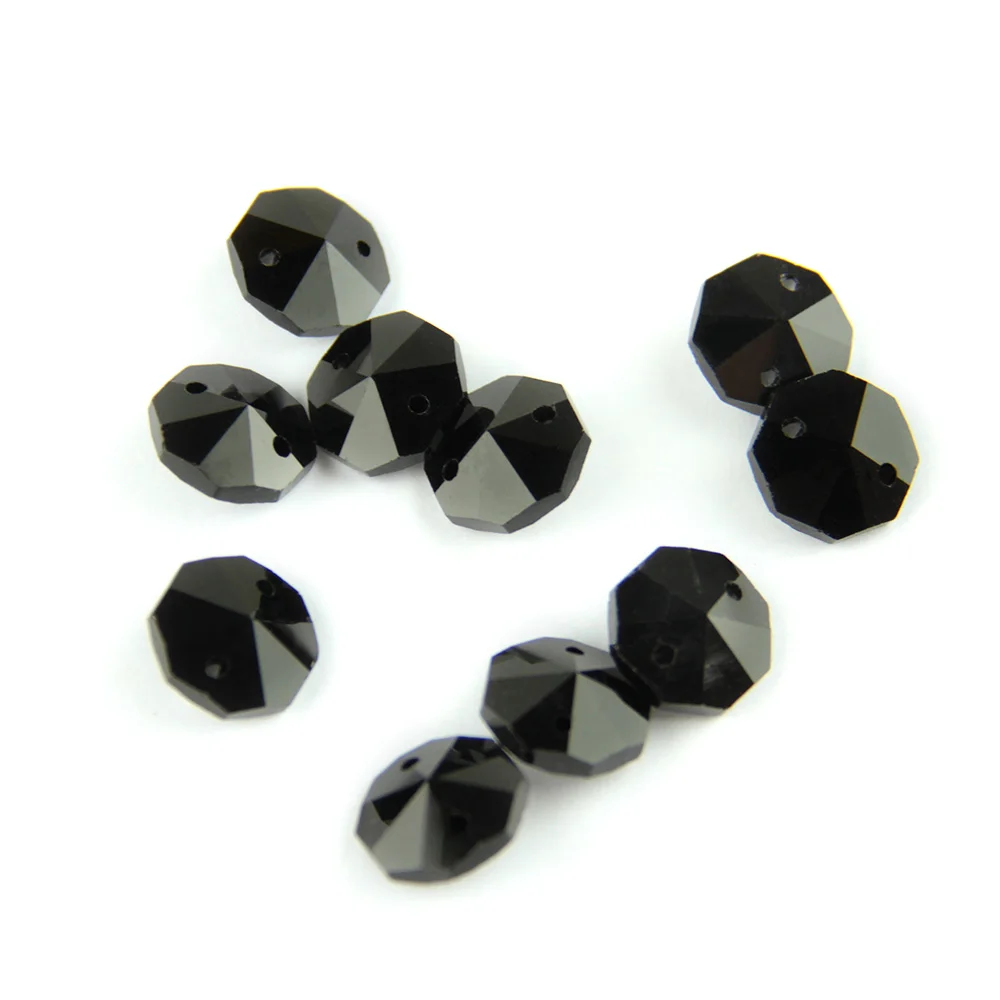 

Black 14mm Octagon Beads With 1 Hole/2 Holes Crystal Lighting Lamp Parts Beads Strand Component For Home Wedding & DIY