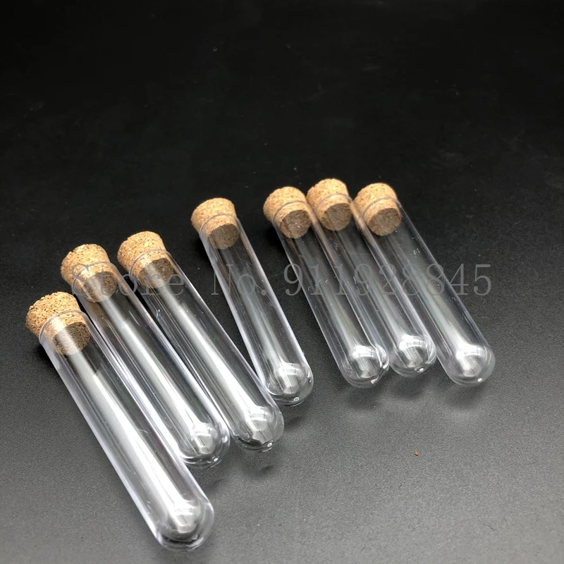 50pcs 12x60mm Lab Clear Plastic Test Tubes With Corks Stoppers Caps Wedding Favor Gift Tube Laboratory School Experiment