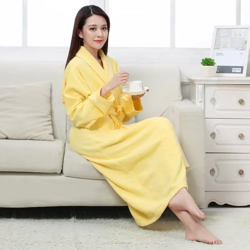 

100% Cotton Toweling Terry Long Robe Soft Bath Robe For Women Nightrobe Sleepwear Female Autumn Winter Casual Home Bathrobe